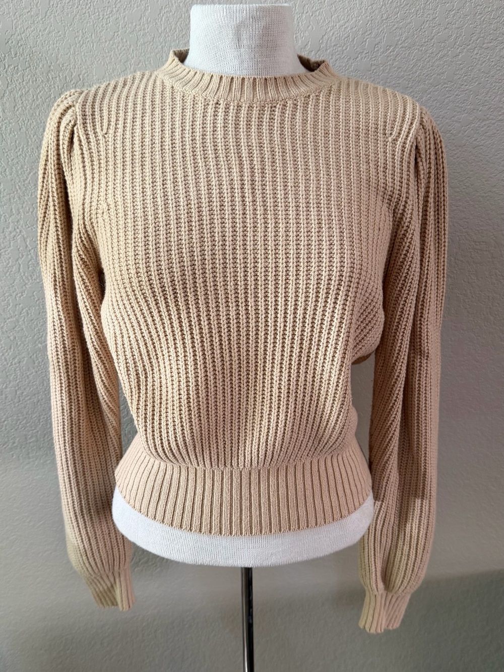Frame Denim Ribbed Crewneck Sweater in Light Beige